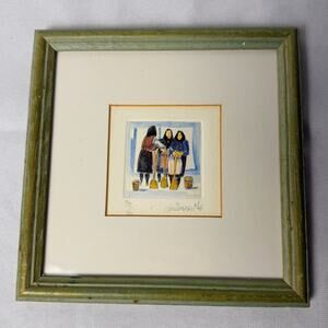 VTG Gianfranco Mai Signed Etching 99/99 Italian Social Realist Tiny Art 7x7 Gift